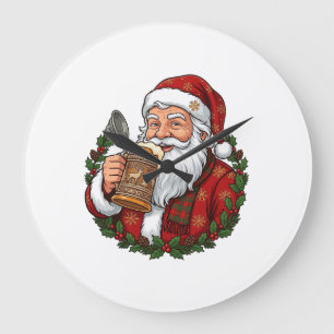 Weihnachtsmann mit Bierglas Große Wanduhr