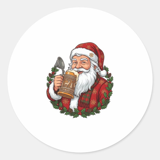 Weihnachtsmann mit Bierglas Runder Aufkleber (Vorderseite)