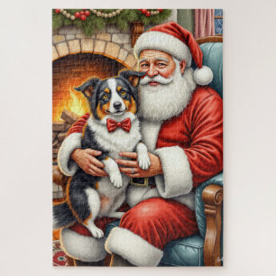 Weihnachtsmann mit Border Collie - Weihnachtskunst