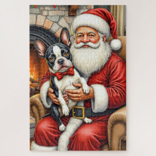 Weihnachtsmann mit Boston Terrier Weihnachtskunst