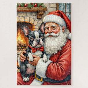 Weihnachtsmann mit Boston Terrier Weihnachtskunst