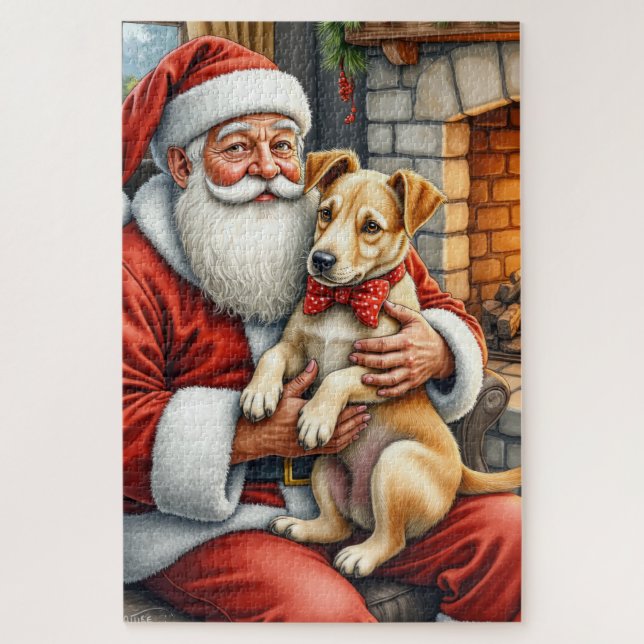 Weihnachtsmann mit Bouvier des Flandres (Vertikal)