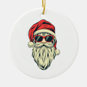 Weihnachtsmann mit Brille Keramik Ornament