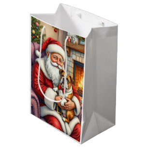 Weihnachtsmann mit Bulldogge Weihnachtskunst Mittlere Geschenktüte