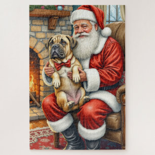 Weihnachtsmann mit Bullmastiff Weihnachtskunst