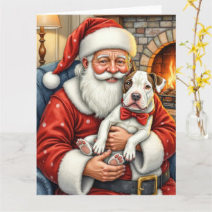 Weihnachtsmann mit Bullterrier Weihnachtskunst Karte