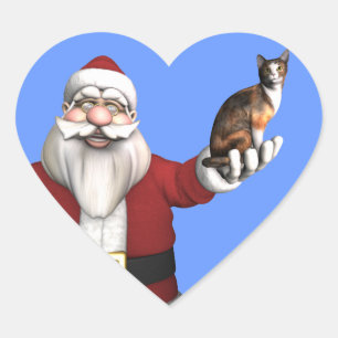 Weihnachtsmann mit Calico-Katze Herz-Aufkleber