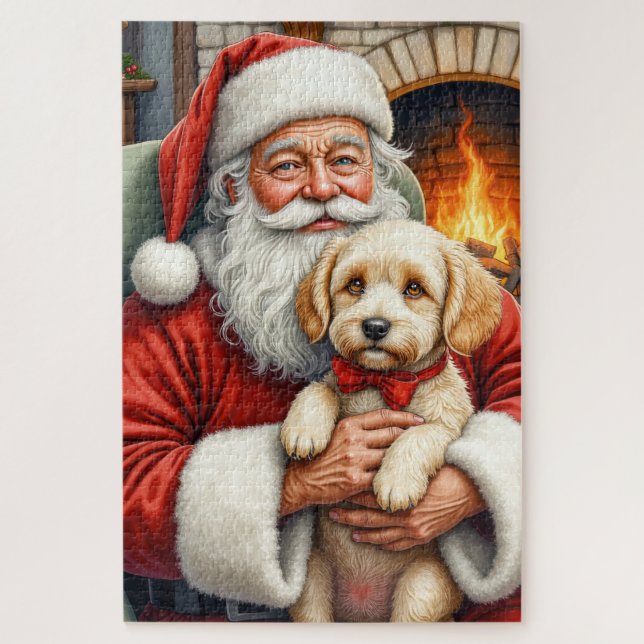 Weihnachtsmann mit Cockapoo-Weihnachtskunst (Vertikal)
