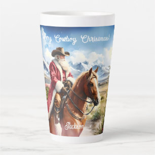 Weihnachtsmann mit Cowboyhut auf einem Pferd reit Milchtasse