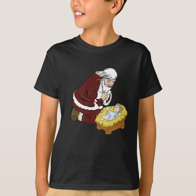 Weihnachtsmann mit dem Baby Jesus zu Weihnachten T-Shirt (Vorderseite)