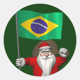 Weihnachtsmann mit dem Hoheitszeichen Brasiliens Runder Aufkleber