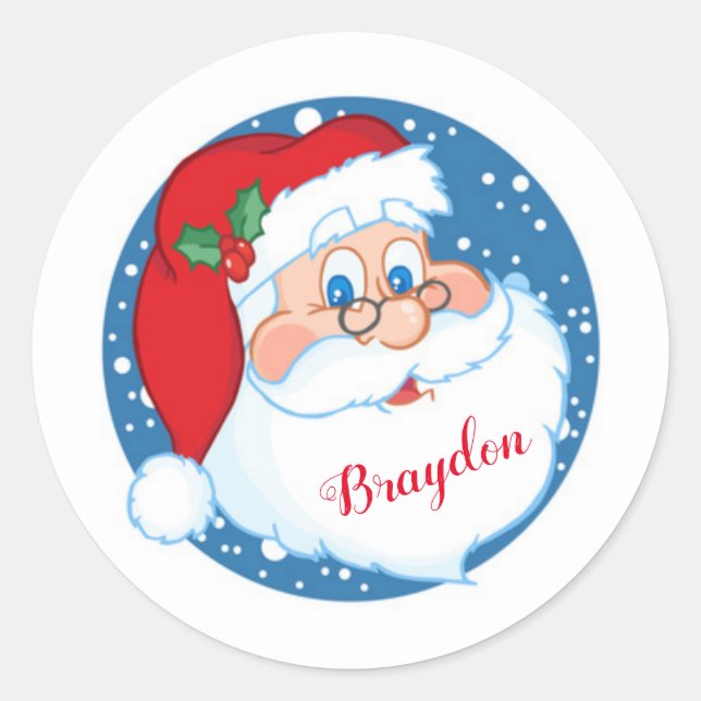 Weihnachtsmann mit dem Namen der Kinder Runder Aufkleber (Vorderseite)