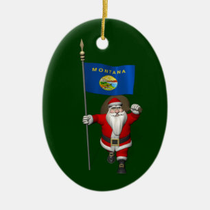 Weihnachtsmann mit dem Wappen von Montana Keramikornament