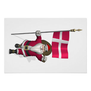 Weihnachtsmann mit der Flagge Dänemarks Dannebrog Poster