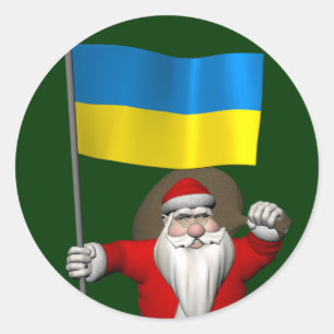 Weihnachtsmann mit der Flagge der Ukraine Runder Aufkleber