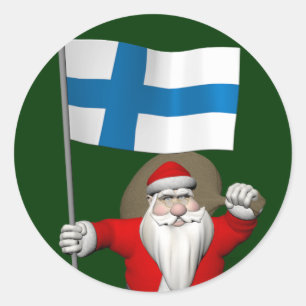 Weihnachtsmann mit der Flagge Finnlands Runder Aufkleber