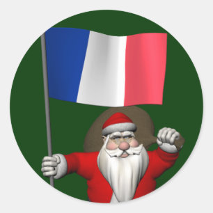 Weihnachtsmann mit der Flagge Frankreichs Runder Aufkleber