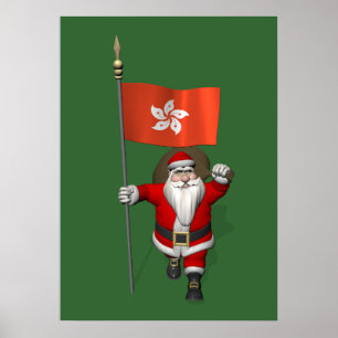 Weihnachtsmann mit der Flagge Hongkongs Poster
