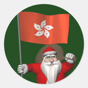 Weihnachtsmann mit der Flagge Hongkongs Runder Aufkleber