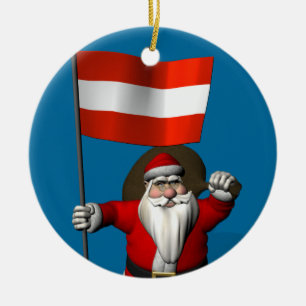 Weihnachtsmann mit der Flagge Österreichs Keramikornament
