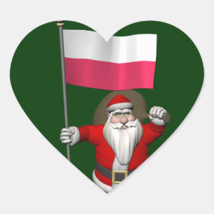 Weihnachtsmann mit der Flagge Polens Herz-Aufkleber