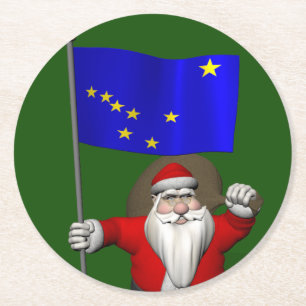 Weihnachtsmann mit der Flagge von Alaska Runder Pappuntersetzer