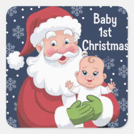 Weihnachtsmann mit einem Baby 1. Weihnachten Quadratischer Aufkleber