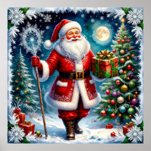 Weihnachtsmann mit einem Geschenk in einer magisch Poster