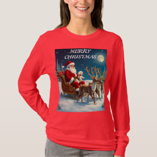 Weihnachtsmann mit einem kleinen weißen Welpen T-Shirt