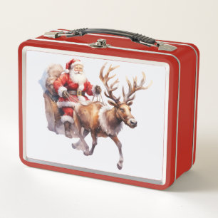 Weihnachtsmann mit einem Rentier, das seinen Schli Metall Brotdose