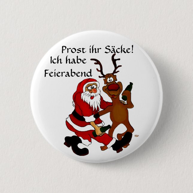 Weihnachtsmann mit Elch Button (Vorderseite)