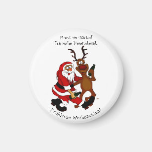 Weihnachtsmann mit Elch - Frohe Weihnachten Magnet
