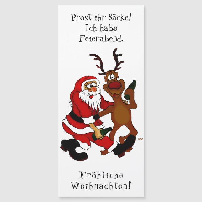 Weihnachtsmann mit Elch - Frohe Weihnachten Magnetkarte (Vorderseite)