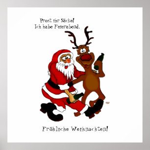 Weihnachtsmann mit Elch - Frohe Weihnachten Poster