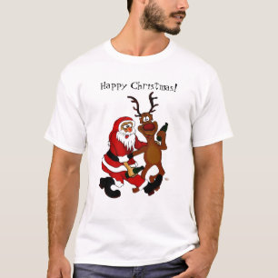 Weihnachtsmann mit Elch - Frohe Weihnachten T-Shirt
