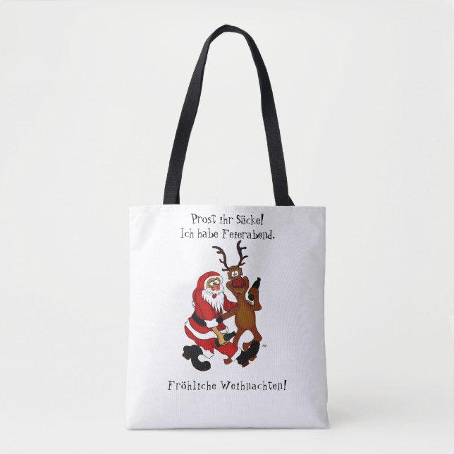 Weihnachtsmann mit Elch - Frohe Weihnachten Tasche (Vorderseite)