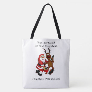 Weihnachtsmann mit Elch - Frohe Weihnachten Tasche