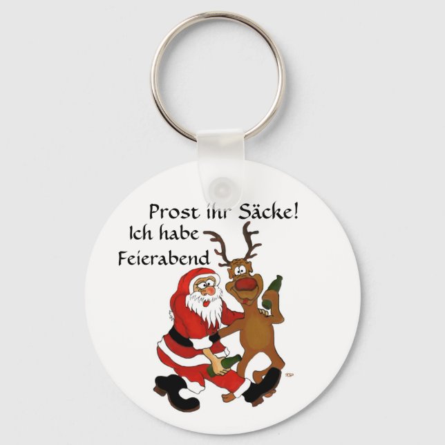 Weihnachtsmann mit Elch Schlüsselanhänger (Vorderseite)