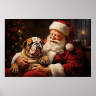 Weihnachtsmann mit englischem Bulldog Poster