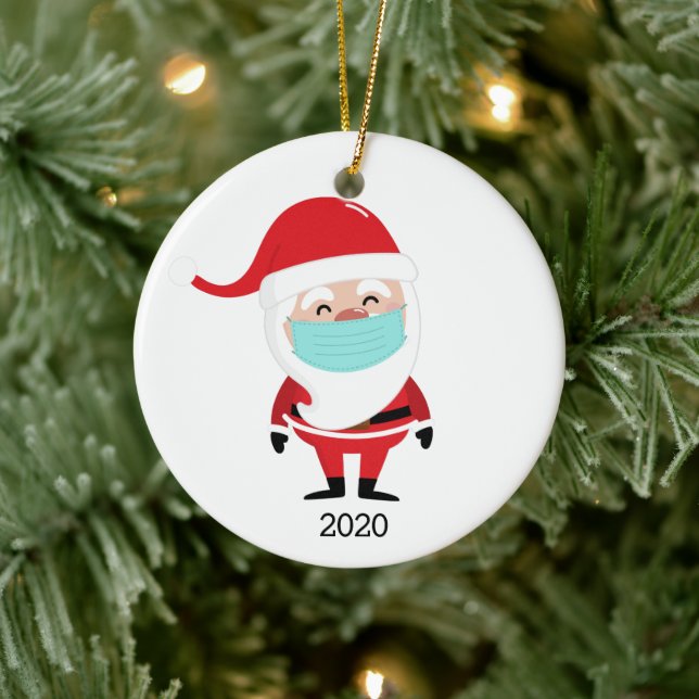 Weihnachtsmann mit Facemask 2020 Weihnachten Keramik Ornament (Baum)