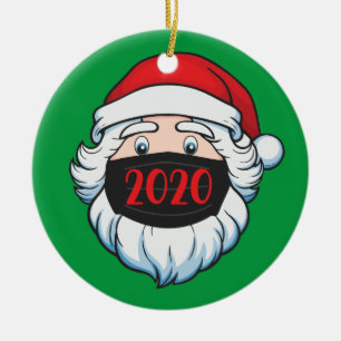 Weihnachtsmann mit Facemask 2020 Weihnachten Keramik Ornament