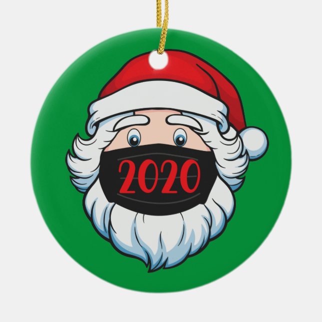 Weihnachtsmann mit Facemask 2020 Weihnachten Keramik Ornament (Vorne)
