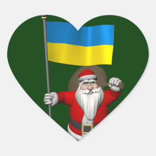 Weihnachtsmann mit Fahne der Ukraine Herz-Aufkleber