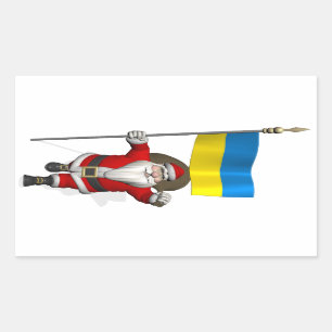 Weihnachtsmann mit Fahne der Ukraine Rechteckiger Aufkleber