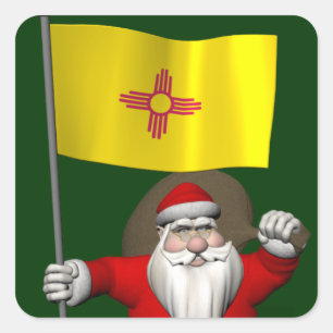 Weihnachtsmann mit Fahne des New Mexiko Quadratischer Aufkleber