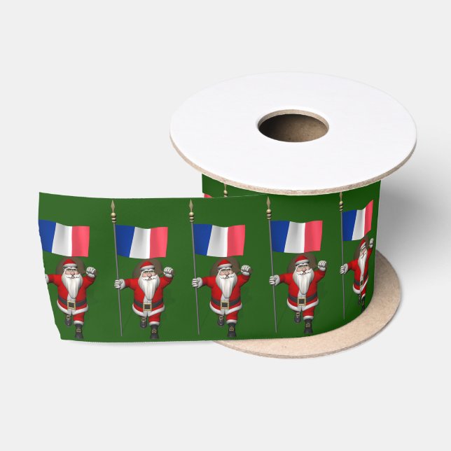 Weihnachtsmann mit Fahne von Frankreich Satinband (Spule)