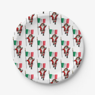 Weihnachtsmann mit Fahne von Italien Pappteller