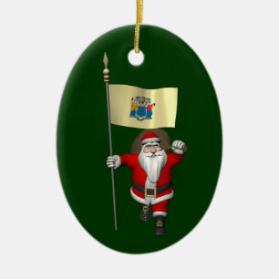 Weihnachtsmann mit Fahne von New-Jersey Keramik Ornament
