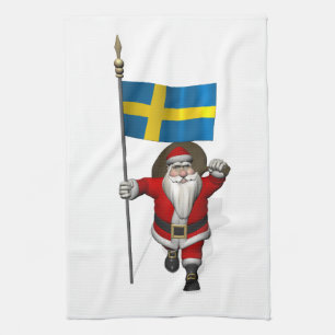 Weihnachtsmann mit Fahne von Schweden Geschirrtuch