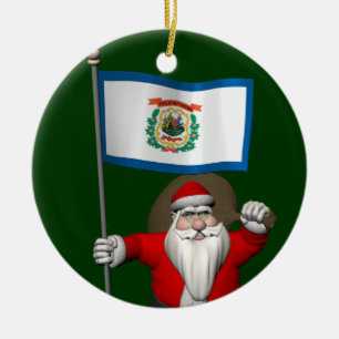 Weihnachtsmann mit Fahne von West Virginia Keramik Ornament